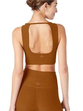 NWT Beyond Yoga Spacedye Open Back Sports Bra Top - XS - Clove Brown Heather
